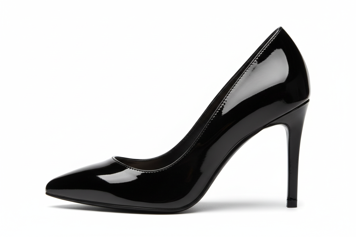 a left facing high heel black shoe