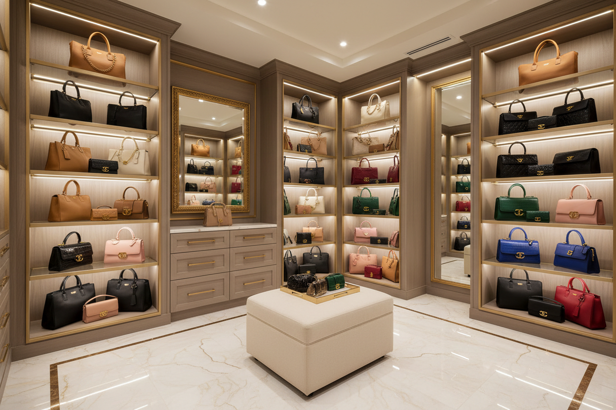 Premium Bags in a luxury closet